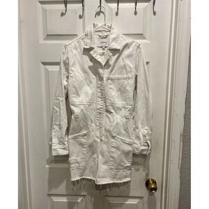 Pistola Long Sleeve White Distressed Denim Utility Romper Small Coastal Festival